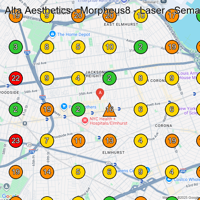 Alta Aesthetics - Morpheus8 - Laser - Semaglutide Medical Spa GeoGrid ranking map for Jackson Heights NY